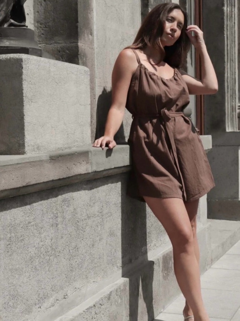 Mocha Sleeveless Tie-Waist Breeze Romper